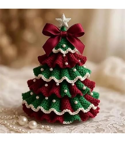 クリスマスツリー製作キット デコレーション レッド×グリーン ワイルドスワンズ Amazon | DIYかぎ針編みクリスマスツリーキット 手作り ホリデー