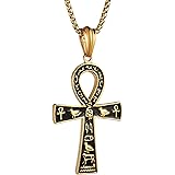 HZMAN Stainless Steel Large Ankh Cross Necklace for Men Women Ancient Egyptian Hieroglyphic Symbol Corss Pendant with 22+2 In