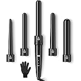 AU Plug 5 in 1 Curling Wand, Interchangeable Curling Irons Tourmaline Ceramic Set with 5 Barrels Heat Protective Glove, Dual 
