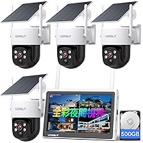 チェリーVORGUT ソーラー防犯カメラ 4台セット 500GB内蔵モニタ VORGUT 防犯カメラ 屋外 ソーラー 4台 モニター付き 400万画素