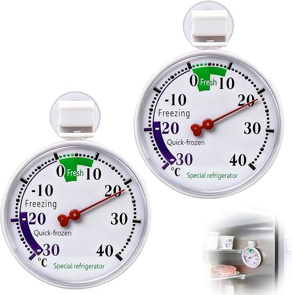 MMMonyHar 冷凍庫温度計 RV/キャンピングカー 温度計 冷蔵庫用 吸盤式食品用低温計 -30℃~40℃ 自動感知物理測定 吸盤付き(取り外し可能) 小型簡単便利 サーモグラフモニター キッチン家庭 RV用 - 1