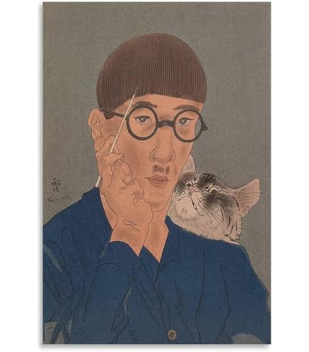 Amazon.co.jp: 藤田嗣治 レオナール・フジタ パリの屋根の前の少女と猫