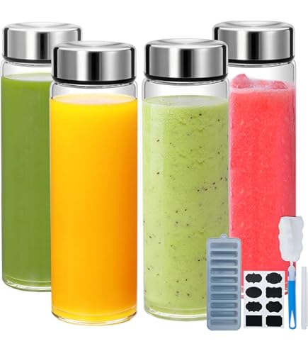 Glass Juice Bottles With Lids, 3 Pack Clear Glass Water Bottles W 2 Pour Spouts 16 Oz Reusable Milk Jug W 100 Airtight Cap Scale Juicing Containers Breast