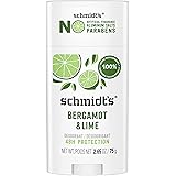 SCHMIDT'S Natural Deodorant Stick 75g, Bergamot & Lime, 24 Hour Protection, Vegan & Cruelty Free