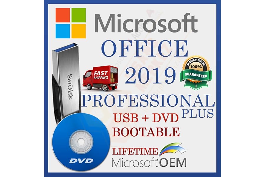 MS Office 2019 Professional PLUS | With USB and DVD driver | Retail sale license | With Invoice | 32-64 Bit | Full Version |