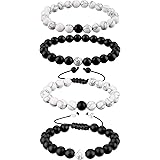 BBTO Howlite Bracelet for Couples Black Matte Agate Bracelet Distance Bracelet Energy Beads Bracelet, 18 cm, matte agate, how