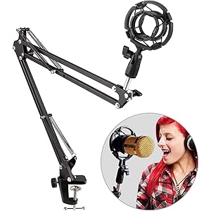マイクスタンド マイクアーム 【改良版 耐荷重 2kg】 コンデンサーマイク用 卓上マイクスタンド デスクアーム 伸縮 実況 配信 収録 放送 ショックマウント 変換ネジ ケーブルバンド コンデンサー マイク スタンド 説明書付属 1年保証付き