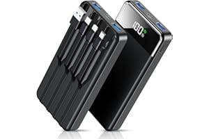 Ciunedr【4つのケーブル内蔵・56800mAh大容量】モバイルバッテリー 急速充電 5台同時充電 PSE技術基準適合品 LCDディスプレイ残量表示 Type-C入力ポート+2USB-A出力ポート 最大2.4A出力 iPad/iPhone/And