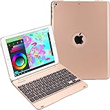 ピーシーエーテック iPad 9.7 (2018第6世代) / iPad 9.7 (2017第5世代) / iPad air 専用 Bluetooth キーボードケースPCカバー Macbookに変身 日本語かな入力対応 (ゴールド)