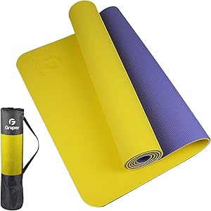 Gruper ヨガマット 6mm エクササイズマット フィットネスマット トレーニングマットTPEリング保護素材 軽量 耐久性 肌に優しい 両面の滑り止 屋内運動 ピラティスマット持ち運び 収納簡単