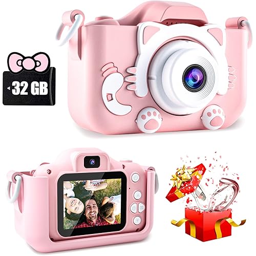 CIMELR 子供用カメラキッズカメラトイカメラ1080P HD 動画カメラ /32GBメモリーカード付き/2.0インチIPS 画面/4倍ズーム/USB充電/デュアルレンズ/シリコン保護ケース/子供向け録音自撮り デジタル 4歳 5歳 6歳 7歳 8