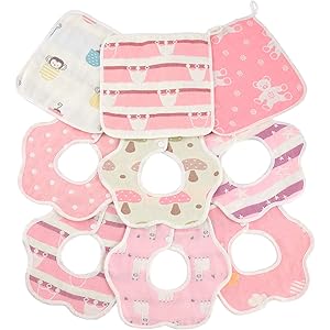 スタイ 6枚 タオル 3枚 セット よだれかけ ビブ 綿100% 柔らかい 6重 ガーゼ (女の子(360°))