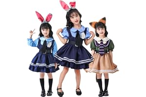 [MEYOIJK] ハロウィン コスプレ ポリス 子供用 女の子 可愛い ウサギ警察 キツネ詐欺師 親子ペアルック コスプレ衣装 キッズ ワンピース アニメ 動物大都会cosplay 5点セット 長袖 半袖 警察官 婦人警官 仮装 イベント パーティー 学園祭