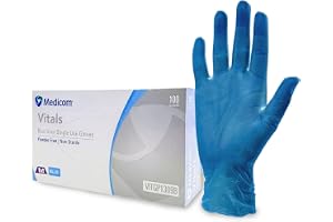 Medicom Vitals Vinyl Disposable Gloves - 100 Count - Medium - Blue, 100% Latex Free Work, Multipurpose Powder Free - 100 Gloves