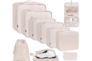 BAGAIL 10 Set Packing Cubes Various Sizes Packing Organizer for Travel Accessories Luggage Carry On Suitcase, Cream