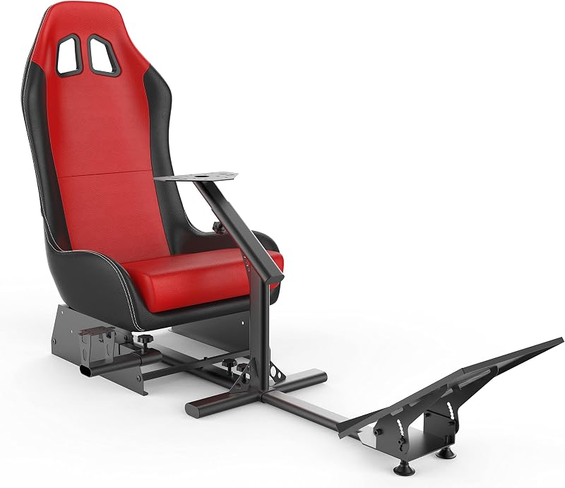 Cirearoa racing wheel stand with seatレーシングシミュレーターシート調整可能なドライビングゲーミングリクライニング可能なシート、ギアシフターマウント付きG923, G25 G29 T300RS T150 T3PA PS4 PS3 Xbox Logitechレーシングシミュレーターシートレーシングホイールスタンドコックピット(黒+赤)
