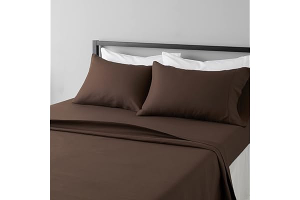 Amazon Basics Amazon Basics Lightweight Super Soft Easy Care Microfiber Bed Sheet Set with 36-cm Deep Pockets - Queen, Chocolate