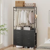 Amazon｜LunarLight ハンガーラック 幅100奥行30高さ180cm 引き出し6個