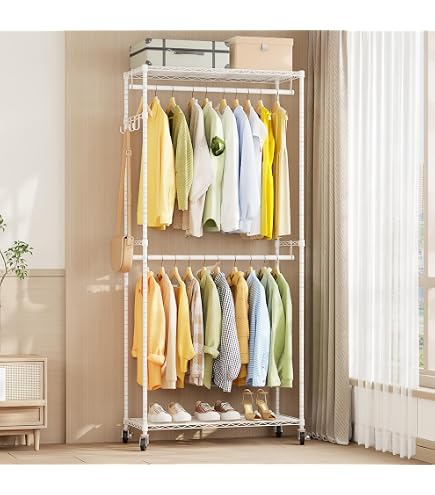 Amazon｜UTIMIU ハンガーラック 2段収納 洋服ラック 高さ調節可能
