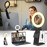リングライト 掛け式 女優ライト Evershop 5インチ 撮影用ライト スマホスタンド LED ビデオライト 照明 ring light zoom パソコン 面接 pc iPad オンライン 3色モード 10段調光 USBライト ズーム用 テレワ
