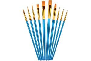 筆 絵の具 筆 画材 10本セット 油筆 水彩筆 アクリル筆 平筆 丸筆 ナイロン毛 短毛筆 大人用・子供用サイズ (ブルー)
