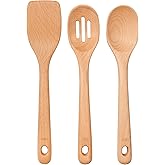 OXO Good Grips 3- Piece Wooden Utensil Set | Solid Beechwood Spoon, Slotted Spoon, And Turner, Heat-Resistant, Comfortable No