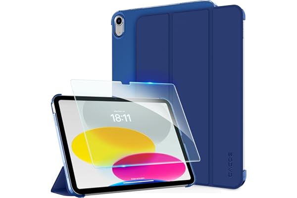 [iPad 11世代 10世代 ケース ガラスフィルム セット]CACOE ipad a16 11インチ 2025/10.9インチ 2022 アイパッド用 ハードケース オートスリープ 三つ折り Apple Pencil対応 あいばっど カバー ネイビー