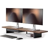Fenge デスクシェルフ モニター台 卓上 高級 108cm パソコン台 机上台 ウォールナット&ブラック | アッシュ無垢材脚部, 可動式引き出し, 木製天板, デュアルモニター対応, 配線整理