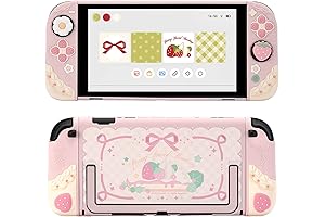GeekShare Strawberries with Cream Case Compatible with Switch 2, Slim Separable Soft Silicone Protective Shell with 2 Thumb Grip Caps -- Pink