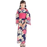 [KYOETSU] [キョウエツ] 浴衣セット ジュニア レトロ 変わり織 3点セット(浴衣、作り帯、下駄) ガールズ