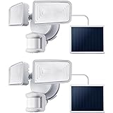 Home Zone Security ソーラー投光器 屋外 モーションセンサー付き 2個セット 40フィート x 180° 1500ルーメン 5000K 明るいホワイト 夕暮れから夜明けまで アルミニウム調節可能なヘッド 防水フラッドライト 裏庭パテ