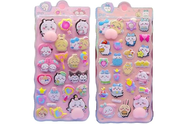 【2枚セット】Honlackfu おしりぷにぷにシール 3D ぷっくり 可愛い 3D マシュマロ ふわふわ もちもち もっちりスクイーズ ステッカー シール帳 デコレーション 子供 女の子 DIY用 大人用 アルバム飾り用（Aセット）