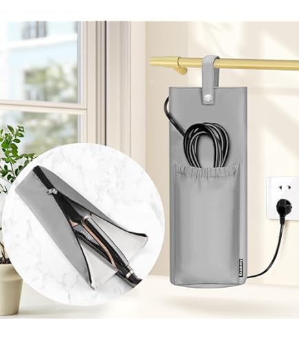 Amazon.co.jp: ヘアアイロンケース 吊り下げ式 コード収納ポケット付き