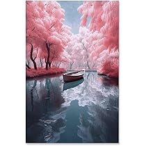 Amazon.co.jp: 絵画 湖の上のピンクの森インテリア 絵画