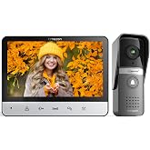 TMEZON Wired Video Intercom System, 7 Inches Video Doorbell Camera with Monitor, Wired Door Bell Support Monitor Unlock, Moni