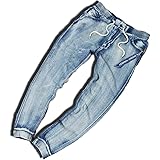 [slow&easy] カットデニム ジョガーパンツ デニム加工を施したカットソー素材《ストレッチ素材で着心地 カジュアルファッション/スポーティーファッション/西海岸》 伸縮性 スウェットパンツ