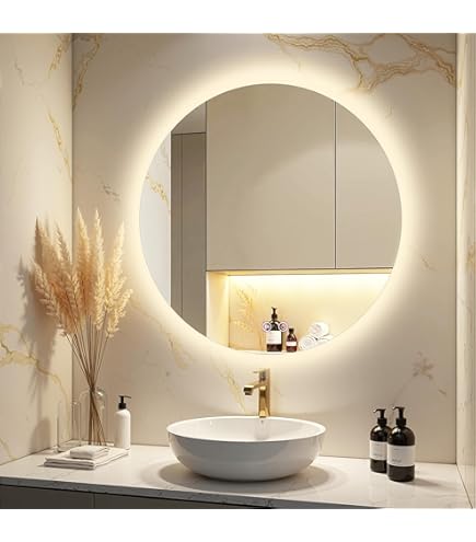 Amazon.co.jp: 洗面台 鏡 浴室 鏡 LED ミラー，60/70/80/90cm丸型 壁掛