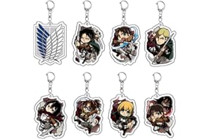 進撃の巨人 キーホルダー 8個セット ミカサ エレン リヴァイ 兵長 ハンジ キーリング アクリル バッグ小物 装飾用 誕生日 プレゼント 学園祭 文化祭 贈り物 日常 非公式