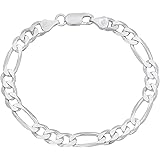 2mm-18mm ソリッド .925スターリングシルバー フラット フィガロチェーン ブレスレット, 9 inches, スターリングシルバー。, 宝石なし。