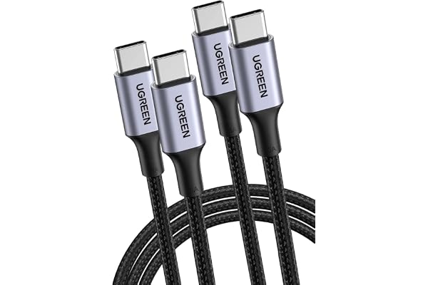 UGREEN USB Type Cケーブル 【100W/5A PD対応 超急速充電-1m 2本セット】 480Mbpsデータ転送 断線防止 | 高耐久ナイロン編み 過電流・過熱・短絡保護 iPhone 18Pro/17/16/15シリーズ MacBook Air/Pro iPad Galaxy Xperia MateBookなどUSB-C機器対応 【ビデオ出力非対応】