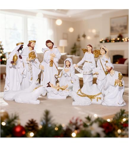 Amazon.co.jp: 10 Piece White Porcelain Miniature Nativity Figurine