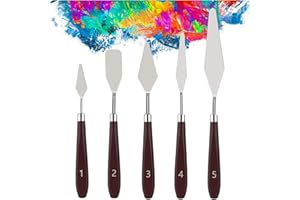 パレットナイフ 5本セット ペインティングナイフ ステンレス製 プラスチック製ハンドル 油絵、アクリル塗料、ペインティングナイフ 絵画用