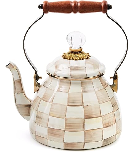 Amazon | MacKenzie-Childs Courtly Check Enamel Tea Kettle 2 Quart
