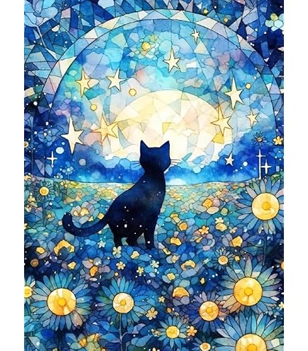 Amazon.co.jp: 5D ダイヤモンドアート DIY 星空の花海と猫​​ 30x40cm