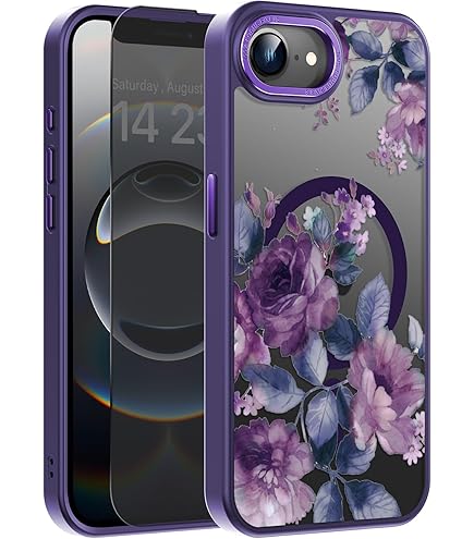 For IPhone 16 Flower Case, Luxury Floral Pattern Clear Shockproof [Hard PC Back Soft TPU Edge] Ultra Slim Anti-Scratch Phone Cover For Girls Women IPhone 16, H
