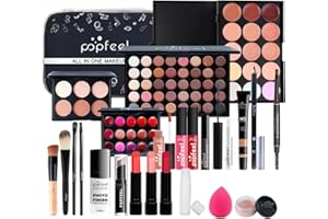 POPFEEL メイクアップセット 24点 メイク 初心者セット コスメセット 化粧品セット 口紅 リップ アイシャドウ アイシャドウパレット アイライナーペンシル マスカラ チーク コンシーラー ハイライトパレット 防水 防汗 長持ち 化粧品バッグ