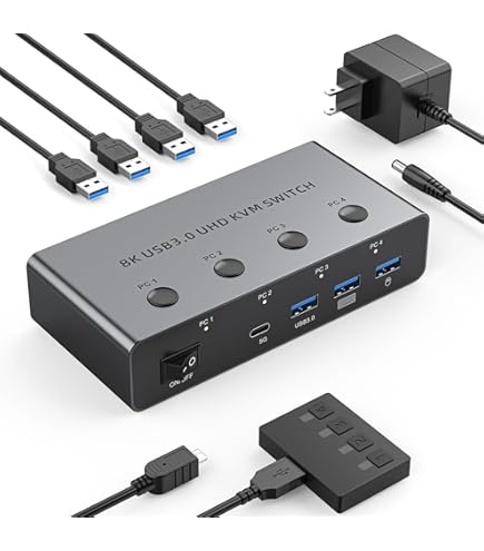 Amazon.co.jp: 8K USB 3.0 DisplayPort デュアル モニター KVM切替器