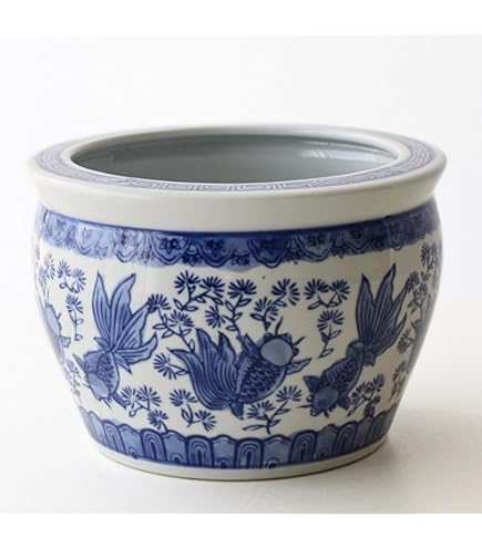 Amazon.co.jp: 青と白の磁器 蘭プランター 植木鉢 受け皿付き 屋内用