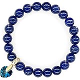 { Georgiadis } - 8mm Lapis Lazuli Gemstone Bracelet with Austrian Crystal Heart Charm, 18K Gold Plating, Healing Stone, Promo