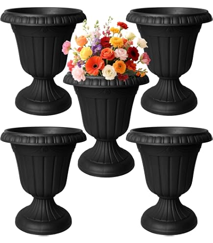 thumbnail image 2 of Classic Black Grecian Urn Planter For Outdoors – 12-Inch Durable Resin Flower Pot (Set Of 2) 2 of 5